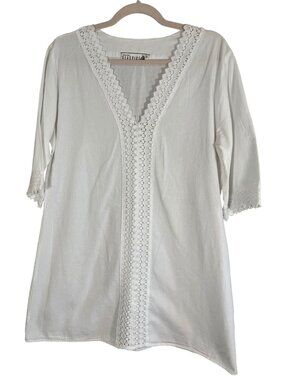 Neutral Floral Tunic Top S Boho Indie‎ Beach Coastal Nautical Preppy Resort Chic